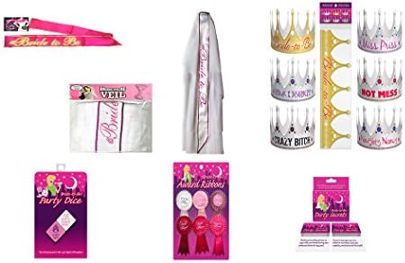 Bridal Bachelorette Party Bundle, Sash, Veil, Ribbons, Set of 6