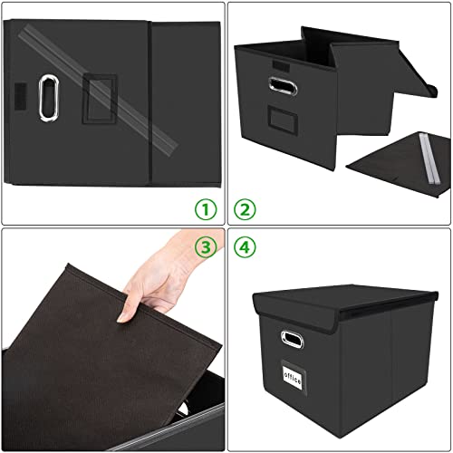 Huolewa Upgraded File Organizer Box with Lid, Collapsible Faux Leather