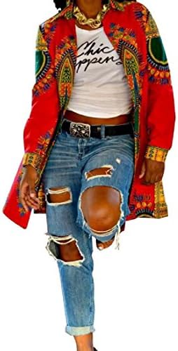 GodeyesWomen Godeyes Womens Elegant African Dashiki Buttoned Windbreakers Jacket As picture S