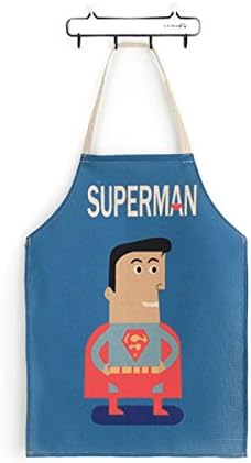 Phantomon Comics Cartoon Pattern Superman Blue Cute Fun Kitchen Apron Cotton Super Hero Series Adjustable (Superman)