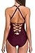 SOCIALA Sexy One Piece Bathing Suits for Womens Strappy Swimsuits Lace up Monokinis Wine Red Medium