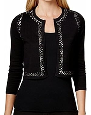 Calvin Klein Womens Petites Embellished Knit Shrug Sweater Black PM