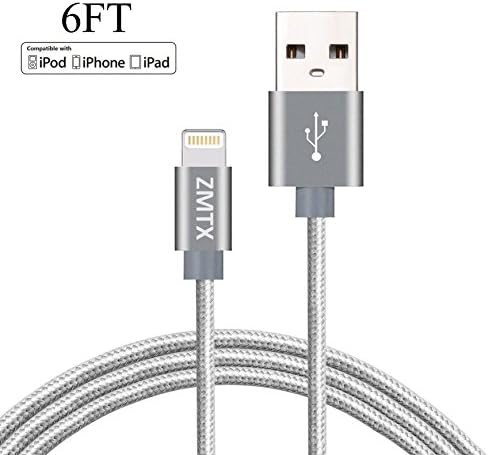 6 FT Extra Long Nylon Braided Cord Lightning Cable to USB Charging Charger for iPhone 7/7 Plus/ 6/6S/ 6/6S Plus/ 5/5S/SE/5C,iPad,iPod Nano 7 Grey