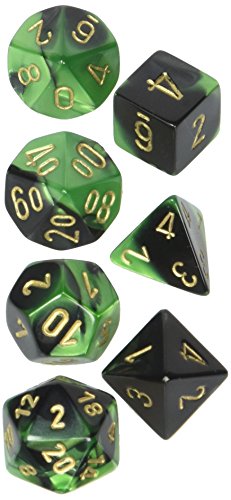 Chessex CHX26439 Dice-Gemini Set, Black/Green/Gold