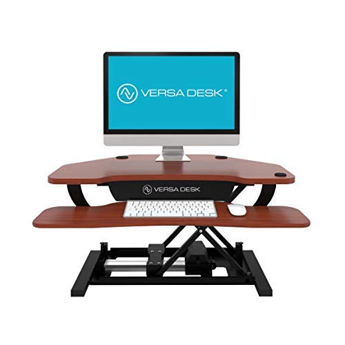 VersaDesk Power Pro Corner - 36" Electric Height-Adjustable Standing Desk - Sit to Stand Desktop with Keyboard and Mouse Tray - Cherry - Thumbnail 2