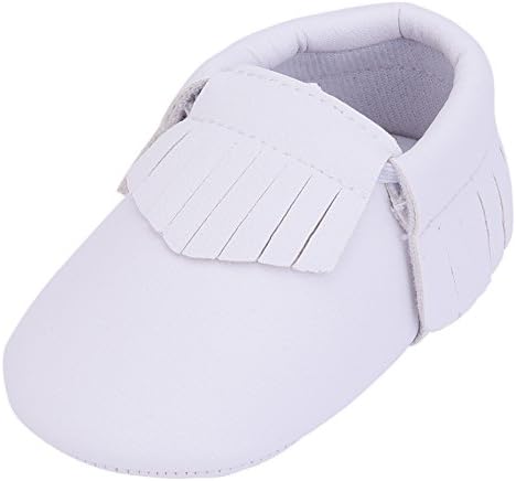 Cheeyi Toddler Infant Baby Boy Girls Tassel Soft Sole Leather Crib Shoes Loafers (6-12 Months, White)