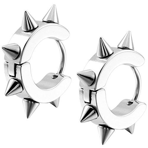 Silver Gold Black Stainless Steel Hoop huggie Earrings Awl Taper Rivets ( 3 Pairs )