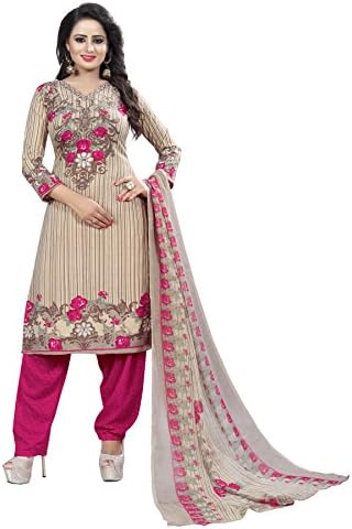 Sukh Creations Women's Crepe & Chiffon Salwar Suit (SAND PINK FRENCH CREPE_Pink_Free Size)
