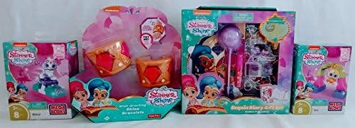 Shimmer and Shine Wish Granting Shine Bracelets (Pink) and Sequin Diary Gift Set with BONUS Tala and Nahal Mega Bloks Figure Building Sets Exclusive Bundle - 4 Pieces