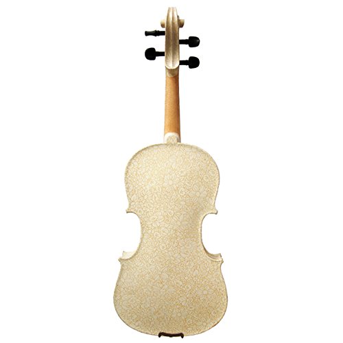 Kinglos 4/4 White Yellow Flowers Colored Ebony Fitted Solid Wood Violin Kit with Case, Shoulder Rest, Bow, Rosin, Extra Bridge and Strings Full Size (HB1304) - Thumbnail 2