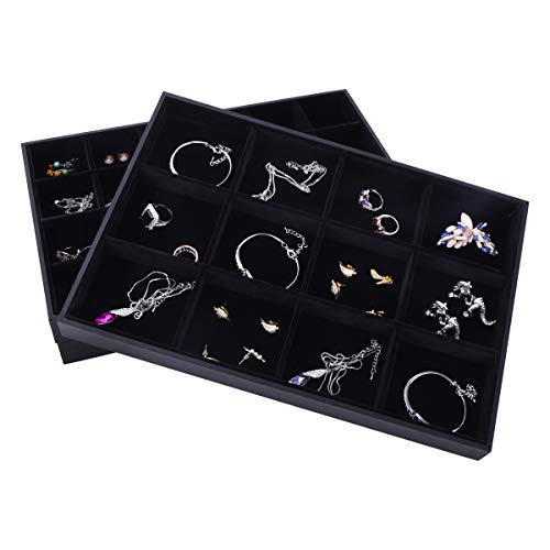 AUTOARK Velvet Stackable 12 Grid Jewelry Tray Showcase Display Organizer,Black,AJ-031