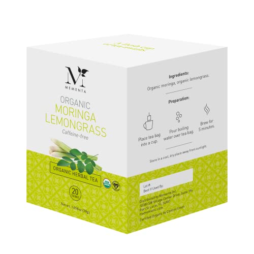 MEMENTA ORGANIC MORINGA LEMONGRASS HERBAL TEA, CAFFEINE FREE, 20-COUNT (PACK OF 1)