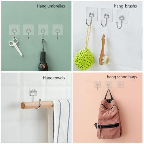 SULUNZEGER Adhesive Wall Hooks, Sticky Hook Hangers for Hanging Heavy Duty, Stick Hanger 20Kg Max, No Drill Strong Self Sticker Holder for Door, Organizer, Bathroom, Kitchen, Transparent, (20Pack)