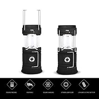 CMB 2-in-1 Rechargeable Camping Lantern Solar Flashlight Emergency Lantern with USB Power Bank (2pcs Black, Collapsible)
