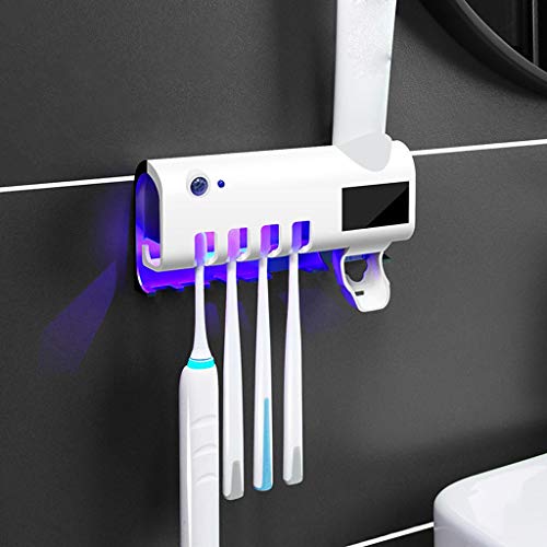 LANGMAN Toothbrush Sterilizer, UV Toothbrush Sterilizer Holder,Rechargeable Solar Power Wall Mounted Toothbrush Organizer with Automatic Toothpaste Dispenser (Black)
