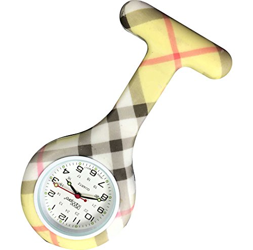 Yellow Plaid Patterned Nurses Lapel Watch Silicone (Infection Control)