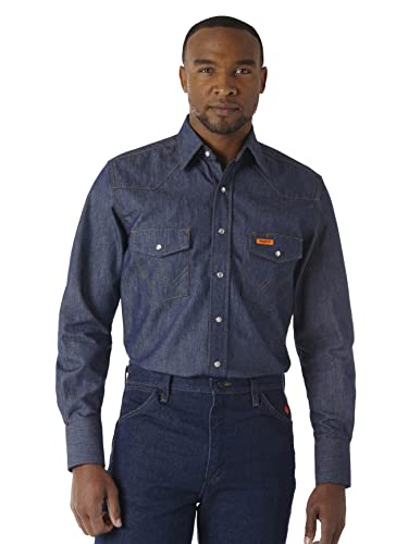 Wrangler Herren Fr Flame Resistant Western Langarmhemd mit Zwei Taschen und Druckknöpfen Work Utility Hemd, Denim, X-Groß