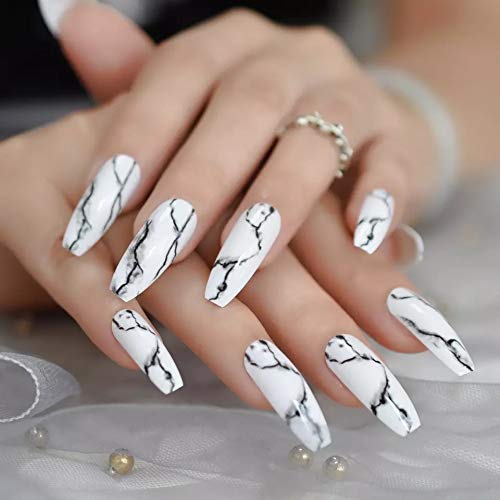 EDA LUXURY BEAUTY WHITE BLACK GLAMOROUS MARBLE DESIGN Full Cover Press On Gel Glitter Artificial Tips Acrylic Extreme False Nails Extra Long Ballerina Ballet Coffin Square Super Fashion Fake Nails 2 EDA LUXURY BEAUTY WHITE BLACK GLAMOROUS MARBLE DESIGN Full Cover Press On Gel Glitter Artificial Tips Acrylic Extreme False Nails Extra Long Ballerina Ballet Coffin Square Super Fashion Fake Nails