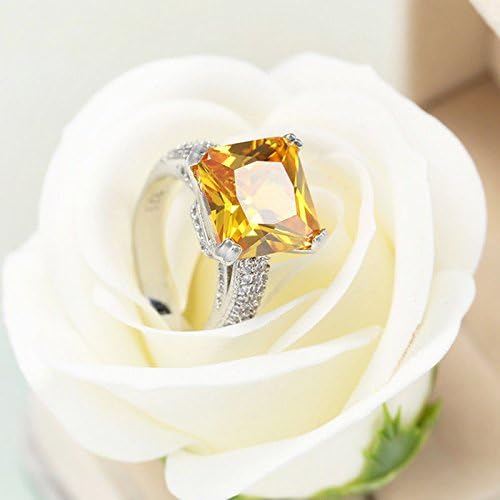 Ravewan Shop Super Huge Genuine Yellow Topaz Gemstone Woman Silver Wedding Ring Size 6-10 (6)