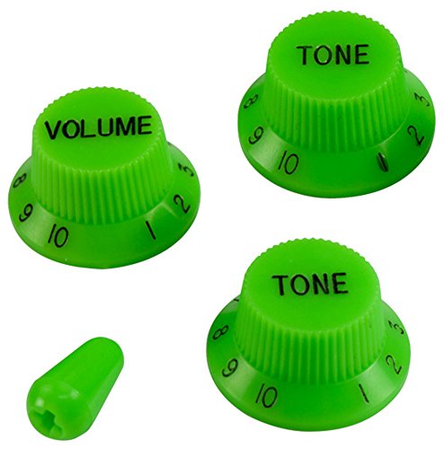 GUITAR VOLUME & TONE KNOB SET W/SWITCH TIP FOR FENDER STRAT VAI (GREEN) NEW
