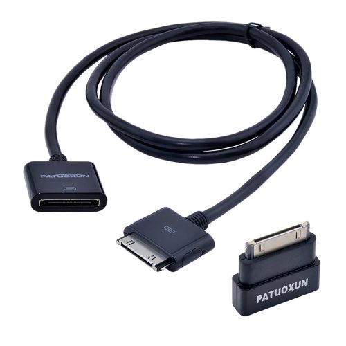 Patuoxun Black Male to Female 30 Pin Dock Extender Cable for Apple iPhone iPod & iPad (Full 17 Pin Core)