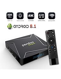 Pendoo X10 Plus Android TV Box 8.1 4GB 32GB, Android TV Box 4K Ultra HD, Android Box con control remoto por voz