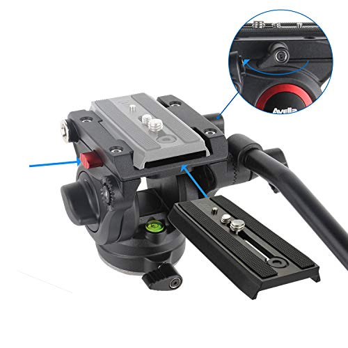Avella V501 Video Camera Tripod Fluid Drag Pan Head for Canon Nikon Sony Olympus Panasonic DSLR Camera, with 3/8" and 1/4" Mounting Screw - Thumbnail 2