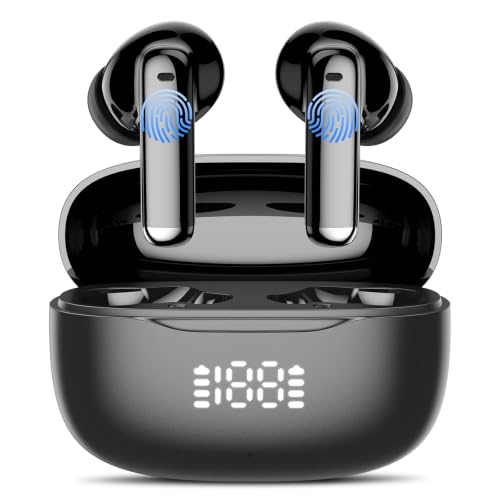Bluetooth Headphones, Wireless Bluetooth 5.3, In-Ear Headphones with 4Mic ENC Call, Noise Cancelling LED Display, HiFi Stereo Bass, 50 Hours Playtime, IPX7 Waterproof, Earphones for iOS Android