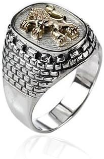 HandmadeSterling Silver Western Wall and Gold Lion Of Judah Ring