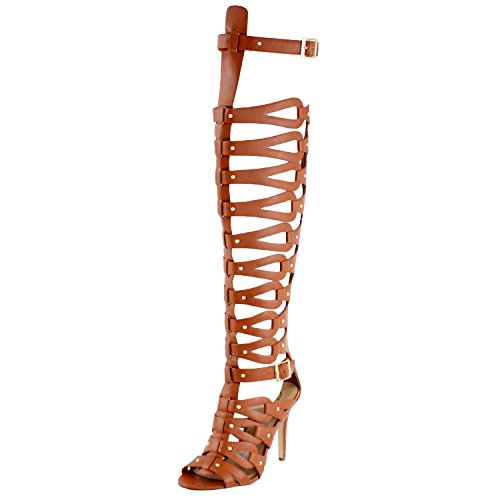 Breckelles Diva-31 Gladiator Boots, Tan Pu, 6