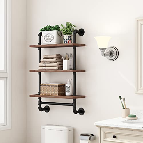 BOSURU Industrial Pipe Bathroom Shelves Rustic Wood Shelves with Towel