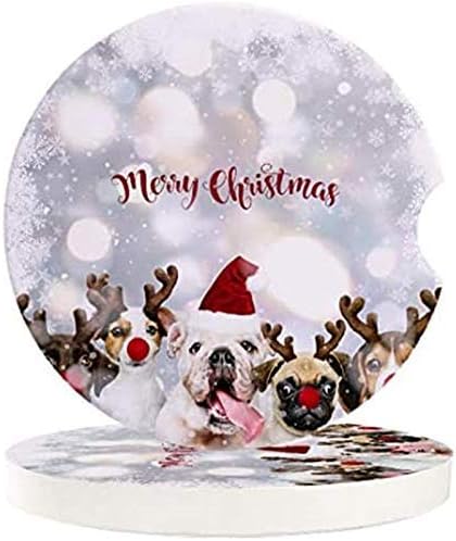 Amazon カーアブソーベントコースター4パックのセットメリーチャーストマスアブソーバーセラミックストーンかわいい犬クリスマスパーティーペットコースターオートコースター用フィンガーノッチ付き簡単取り外し カーアクセサリー Diy 工具 ガーデン