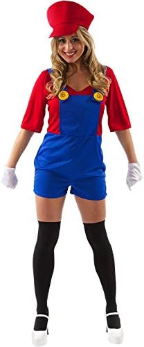 ladies super mario fancy dress Women's Super Mario Luigi Brothers Plumber Fancy Dress Nintendo Game Costume