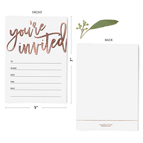 25 Rose Gold You're Invited Fill-In Party Invitations and Envelopes, Faux Rose Gold Texture, For Bridal Shower, Rehearsal Dinner, Birthday Party, Anniversary, Graduation - Thumbnail 2