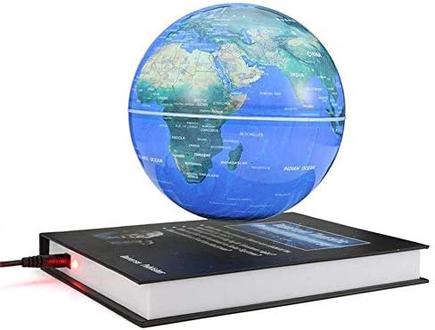 Starsou 6 Inch Book Magnetic Floating Float Anti-Gravity Ball World Map Magnetic Rotating Ball Discoloration Floats,Navy Blue,Model M005B-9B