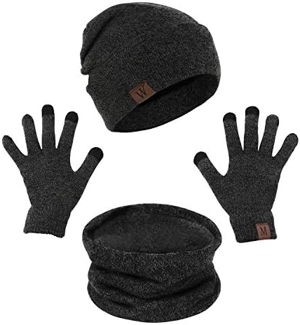 Winter Warm Hat Scarf Gloves Set Thick Touch Screen Beanie Cap 3 Pack for Men Women