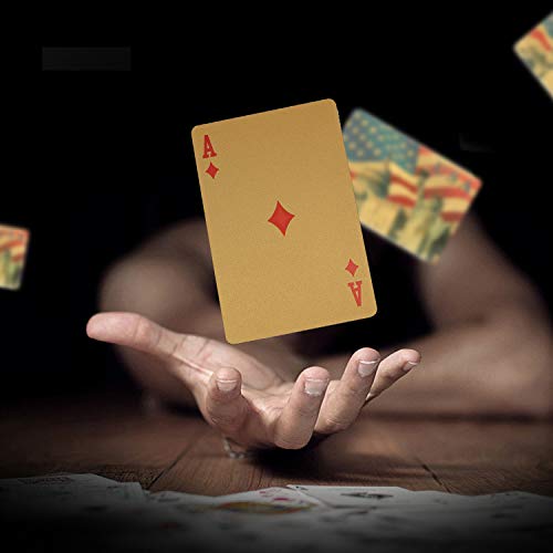 SolarMatrix Waterproof Plastic Gold Playing Cards for Great American, Poker Cards, Deck of Cards(Gold) - Thumbnail 5
