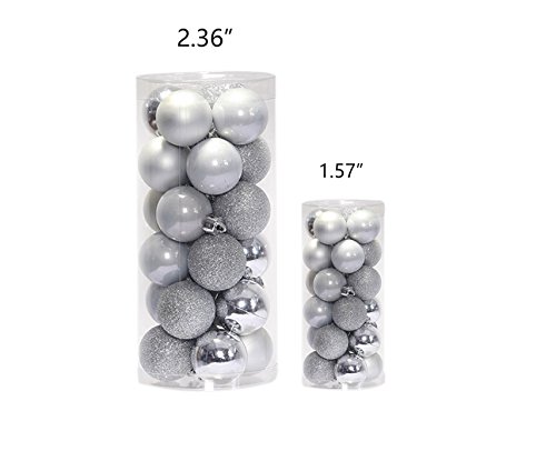 Prudance 24ct Christmas Balls Ornaments Multicolor Decorations Tree Balls for Holiday Wedding Party Decoration,1.57",Silver - Thumbnail 2