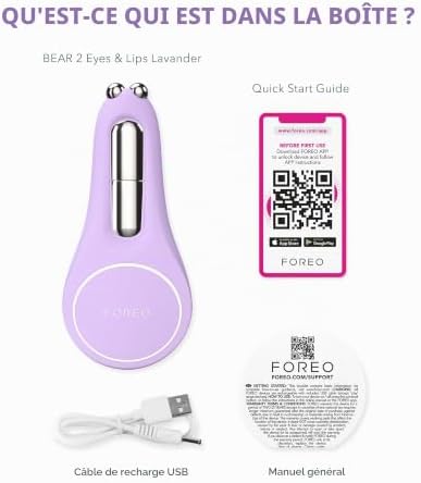 BEAR 2 eyes & lips - Appareil anti-rides instantané à micro-courant - Soin des yeux - Lifting des sourcils - Traitement anti cernes et contour des yeux, repulpant lèvres - Lavender