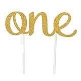 INNORU(TM) 1st First Birthday One Cake Topper Decoration Single Sided Gold Glitter