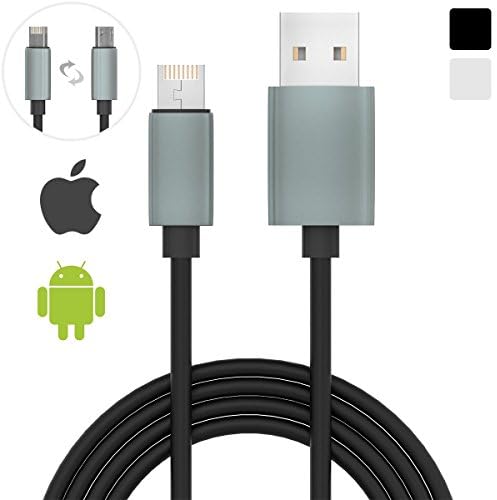 Reversible 2-in-1 iOS &amp; Android Cable Black - Lightning/MicroUSB Connector - Charge, Sync &amp; Data Transfer - 3.3 ft Tangle Free - Suitable For iPhone 6S+ - Universal Apple &amp; Android Devices Compatible