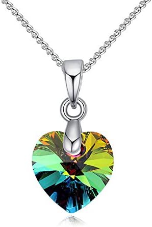 Gorgeous Jewelry Colorful Little Sweet Heart Crystal Pendant 18K Silver Necklace Romantic Girl Gift