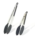 CitrusKitchen Non-Stick Stainless Locking Tongs With Silicone Tips Black 12