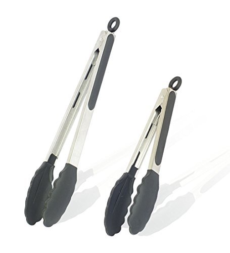 CitrusKitchen Non-Stick Stainless Locking Tongs With Silicone Tips Black 12