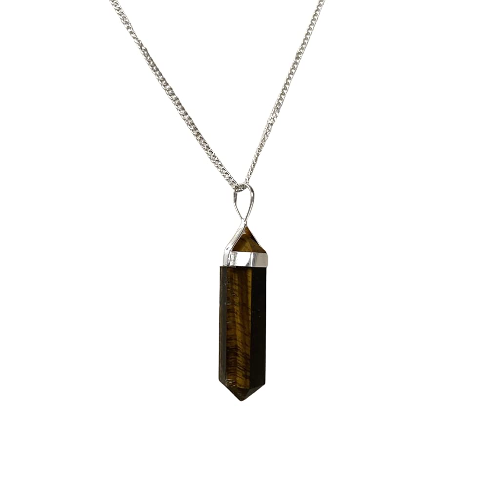 VIE Naturals Double Point Pencil Pendant, Tiger Eye, 25-30mm