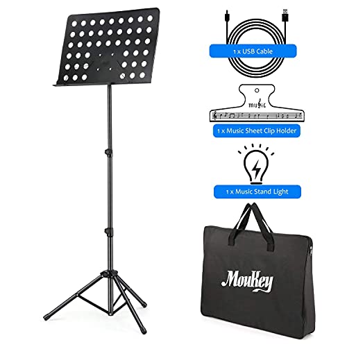 Moukey Sheet Music Stand Folding with LED Light, Portable Music Stand