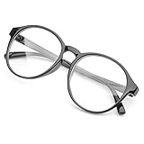 PenSee Oversized Circle Eyeglasses Frame Inspired Horned Rim Clear Lens Glasses (Black)