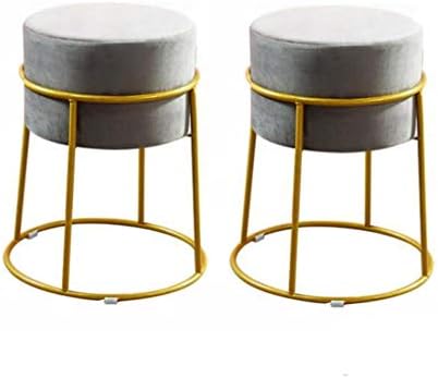 BYCSD Modern Simple Vanity Stool Wrought Iron Round Makeup Stool Shoe Bench Removable Fabric Cover，pack Of 2 (Color : Gray)