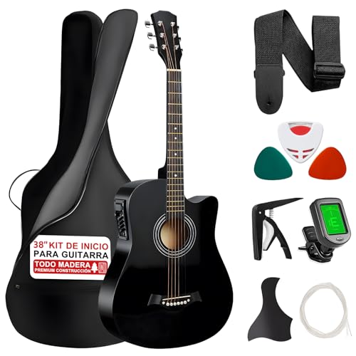 38 inch Electroacústica Guitarra Folk Para Diestros Regalos De Cumpleaños/Regalos De Navidad Con Equalizador, Afinadores, Correas,Cuerdas Para Instrumentos,Plumillas, Abrazadera Triangular Etc.