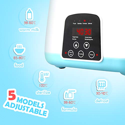 Baby Bottle Warmer, Bottle Steam Sterilizer 5-in-1 Smart Thermostat Double Bottle Baby Food Heater For Breast Milk Or Formula,Intelligent LED Panel Control Real-time Display Of Fast Warming